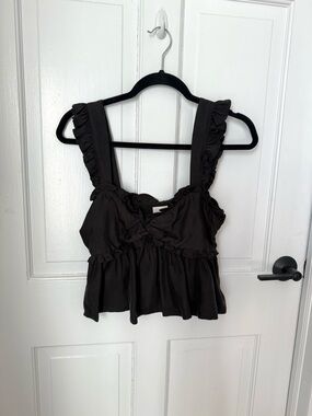 cinq a sept Black Ruffle-Strap Top